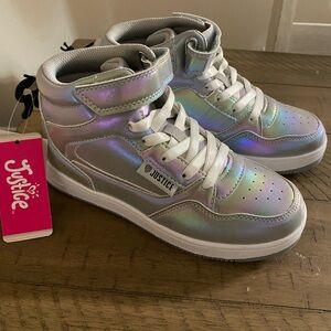 Justice Kids Shimmering Silver High-Top Sneakers